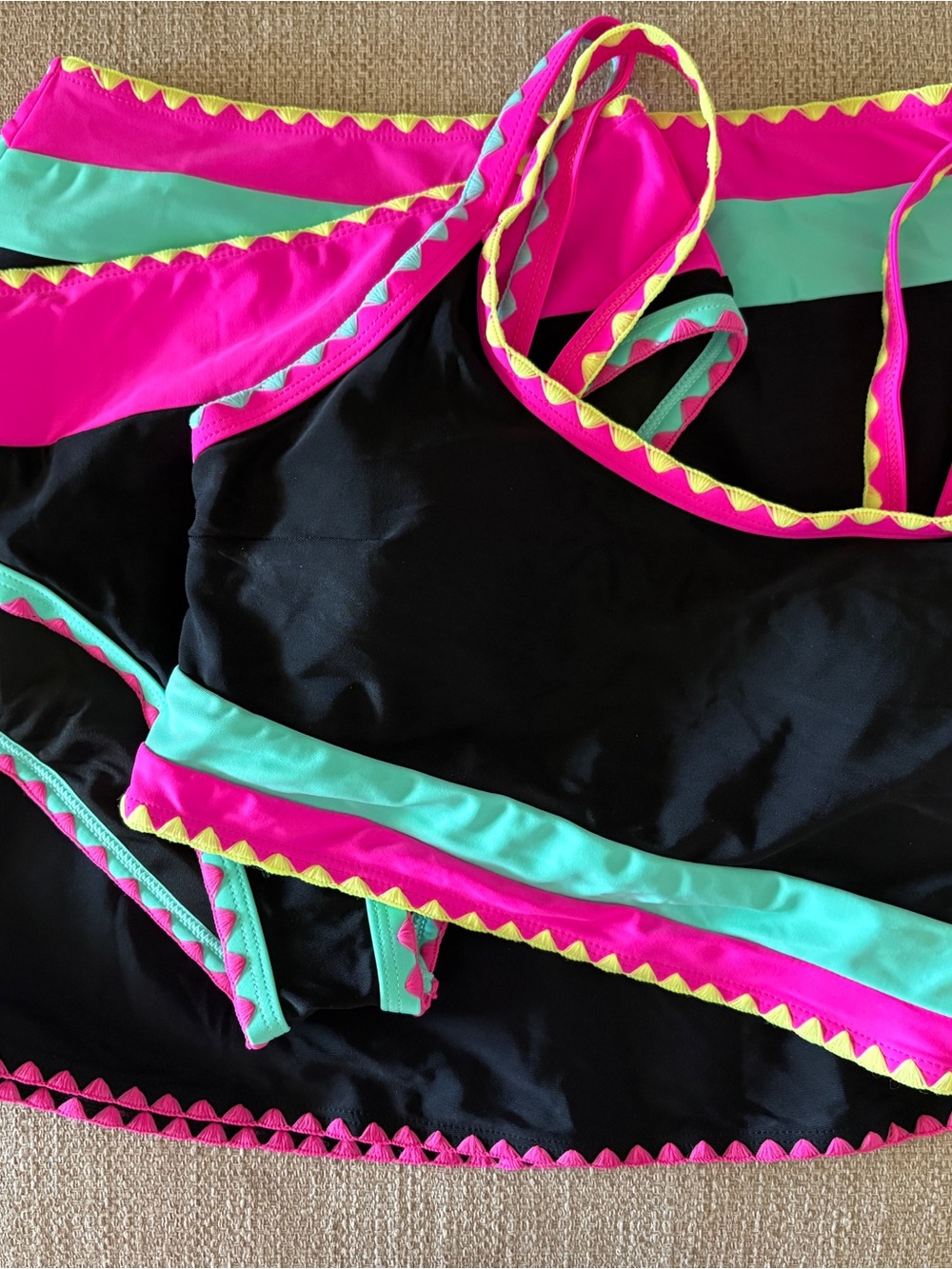Women’s Black Swim Top with Hot Pink & Mint Trim